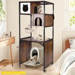 Aivituvin Wooden Cat Litter Box Enclosure| Metal Frame Cat House-AIR7015