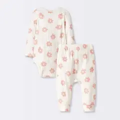 Baby 2pc Floral Wide Ribbed Top & Bottom Set - Cloud Island&trade; Cream