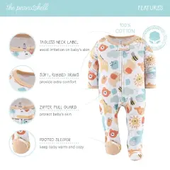 The Peanutshell Sunshine Neutral Footed Baby Sleepers for Boys or Girls, 3-Pack