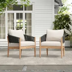 Christopher Knight Home Ryoma Modern Patio Acacia Wood Woven Rope Club Chair with Cushions (Set of 2)