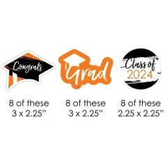 Big Dot of Happiness Orange 2024 Graduation Paper Straw Decor - Party Striped Decorative Straws - Set of 24