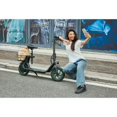 GoPowerBike GoFlow Electric Scooter with Seat | Comfortable Seat, Rear Basket, and Throttle Control | 16 mph Top Speed | 12 mile Range