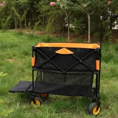 RISOKEYS 450 LBS Capacity Double Decker Folding Wagon Cart with 4 All-Terrain Wheels & Extended Shelf for Camping,Beach,Shopping,Outdoor