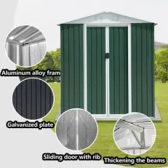 MOEPISY 6FTx4FT Apex Roof Green Outdoor Tool Storage House Garden Shed With Sliding Door