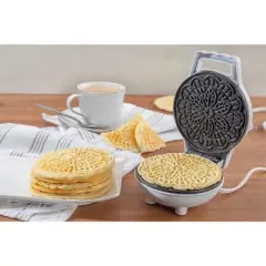 CucinaPro Mini Electric Pizzelle Maker- Makes 1 Personal Sized 4" Traditional Italian Waffle in Minutes- Nonstick Press w Recipe- Dessert Cookie Treat