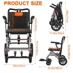 Ultra-Light Portable Transport Wheelchair, Foldable w/Lock Brakes & Flip Armrests