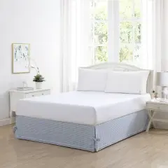 King Hedy Tailored Bedskirt Blue - Laura Ashley: 100% Cotton, Split Corners, Machine Washable, OEKO-TEX Certified