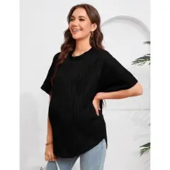 Womens Maternity Shirts Summer Ribbed knit Short Sleeve Casual Pregnancy Clothes Crewneck Loose Maternity Tops