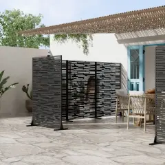 1-Piece 46.8 In. W x 71.37 In. H Light And Shadow Type Black Galvanized Sheet Outdoor Screen Decorative Art Panel