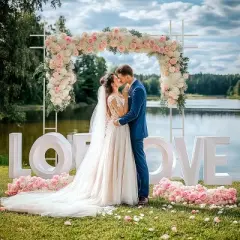 Artloge 7.87ft Modern Metal Pergola Arch White Wedding Arch Stand Garden Arbor with Heavy Duty Base for Ceremony Proposal Party