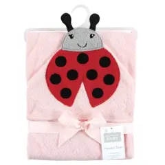 Hudson Baby Infant Girl Cotton Animal Face Hooded Towel, Pink Ladybug, One Size