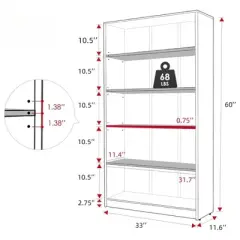 FONTOI Decorative Bookshelf, Modern Bookcase with 5 Layers, Adjustable Bookshelf for Kids Room, Bedroom, Classroom, White, 11.6"*60"*33"