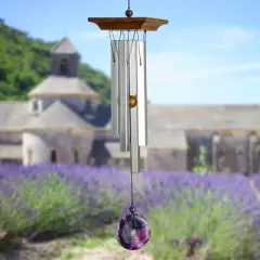 Woodstock Wind Chimes Signature Collection, Woodstock Amethyst Chime, Small 21'' Silver Wind Chime WYBR