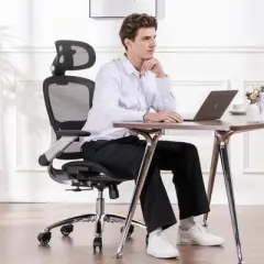 COMHOMA Mesh Office Chair, High Back, Big and Tall Ergonomic Desk Chair, Computer Gaming Chair with Headrest, Flip-Up Arms, Wide Cushion