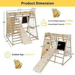 Kinder King Toddler Climbing Toy Indoor, Wood Kids Climber Slide Playset, Outdoor Jungle Gym