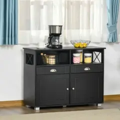 HOMCOM Sideboard Buffet Table Storage Cabinet with Large Tabletop, 2 Cabinets, 2 Drawers and Crossbar Side Design