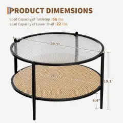 GustoWave 30 Inch Round Coffee Table With Storage Shelves For Living Rooms, Small Spaces