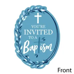 Big Dot of Happiness Baptism Blue Elegant Cross - Shaped Fill-in Invitations - Boy Religious Party Invitation Cards with Envelopes - Set of 12
