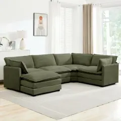 HYLEORY U-Shaped Sectional Sofa , Indoor Furniture Convertible Modular Corduroy Sectional Sofa Set with 2 Ottomans for Living Room