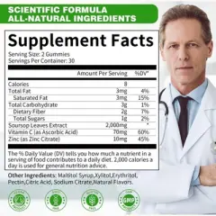 GPGP GreenPeople Soursop Graviola Gummies, Soursop Leaves Extract - Energy Boost, Digestive & Immune Support, Antioxidant - Vegan, Non-GMO - 60 Ct