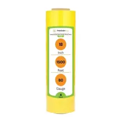 PSBM 4 Rolls Tinted Yellow, 18 in. x 1500 Ft. 80 Gauge, Cast Hand Pallet Stretch Wrap