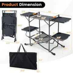 FURNIinspire Outdoor Grills, Griddles and Smokers Professional Camp Kitchen System, for Backcountry, Group Camping, Black, 75.03"*19.23"*6.24"