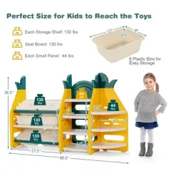 Costway 3-in-1 Kids Toy Storage Organizer Bookshelf Corner Rack w/ Plastic Bins