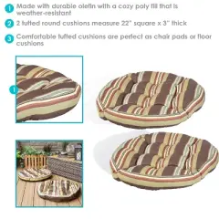 Sunnydaze Indoor/Outdoor Large Round Tufted Floor Meditation or Chair Cushion - 22" - 2pk