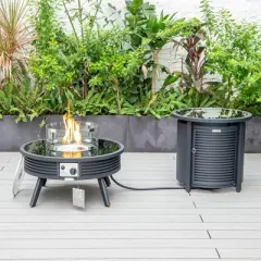 LeisureMod Walbrooke Round Patio Fire Pit with Slat Design and Tank Holder