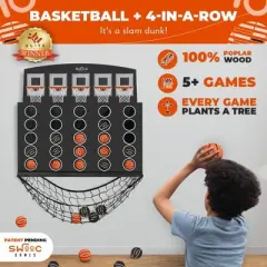 SWOOC Games - Low Post Lineup | Wall Mounted Giant Basketball 4 In A Row w/ 5+ Games | Basketball Hoop For Room Wall Games | Mini Game Room Games