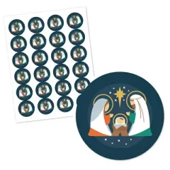 Big Dot of Happiness Holy Nativity - Manger Scene Religious Christmas Circle Sticker Labels - 24 Count