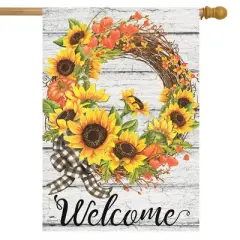 Sunflower Fall Wreath Welcome House Flag Autumn Floral 28" x 40" Briarwood Lane