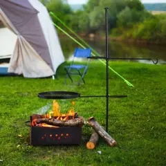 NAYSAYE Grill Racks Swivel Campfire Grill with Adjustable Grate and Hanger Rod for Outdoor Cooking, Black, 29.3"*23"*48"