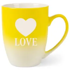 100 North Heart 10 Ounce Yellow and White Two Toned Ombre, Comfortably Fits Your Hands, Ceramic Tea Coffee Cup Mug, Love
