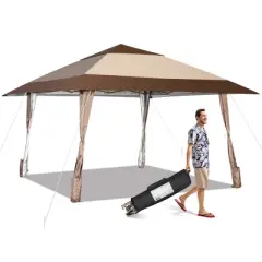 Costway 13'x13' Patio Pop-Up Gazebo Canopy Tent Portable Instant Sun Shelter Coffee
