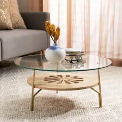 Flora Round Coffee Table - Natural/Brass - Safavieh
