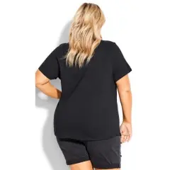 Women's Plus Size Split Neck Tee - Black | AVENUE