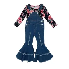 Girls Fall Florals Flared Overall Set - Mia Belle Girls