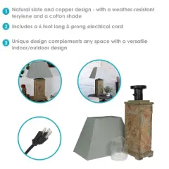 Sunnydaze Contemporary Natural Slate and Fabric Cream Shade Indoor/Outdoor Weather-Resistant Table Lamp