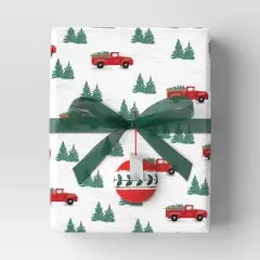 40" 125 sq ft Christmas Roll Wrap Trucks and Trees on White - Wondershop&trade;