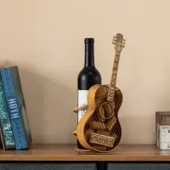 Vintiquewise Decorative Metal Guitar Shape Wine Bottle and Cork Holder &ndash; A Unique Home Decor Piece and Countertop Accessory