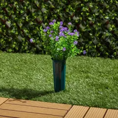 Bright Creations 6 Bundles Purple Artificial Flowers with 2 Cone Vases, Faux Fake Plant for Cemetery, Outdoor Decor (8.6 x 13 In)