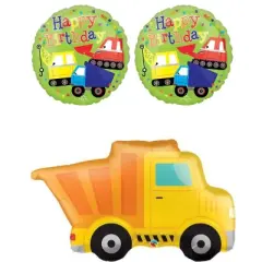 Loonballoon 41 inch DUMP TRUCK Set and 2 pcs  17 inch HAPPY BIRTHDAY TRUCKS