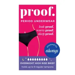 Proof Women's High-Rise Briefs, Overnight Absorbency Period Underwear - Black