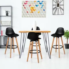 Tangkula Set of 4 Mid Century Barstool 28.5" Dining Pub Chair w/Leather Padded Seat Black