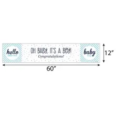 Big Dot of Happiness Hello Little One - Blue and Silver - Boy Baby Shower Decorations Party Banner