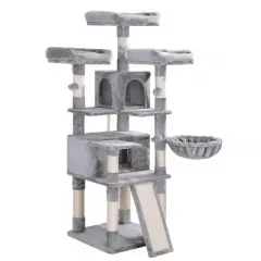 FEANDREA 66.5" Cat Tree Large Cat Tower Cat Condo with Scratching Posts Board 2 Caves 3 Plush Perches
