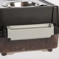 IRIS USA 2-in-1 Elevated Dog Bowls 6" H with Airtight Pet Food Storage Container 5 Lbs, 16 oz Stainless Steel Bowls, Smoke/Black