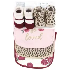 Hudson Baby Infant Girl Cotton Bib and Sock Set, So Loved Roses, One Size