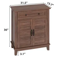 Rustic Adjustable 31.5" Storage Cabinet, Waterproof 3-Tier Organizer with Slatted Doors and Drawers for Home, Kitchen, Dining Room, Entryway